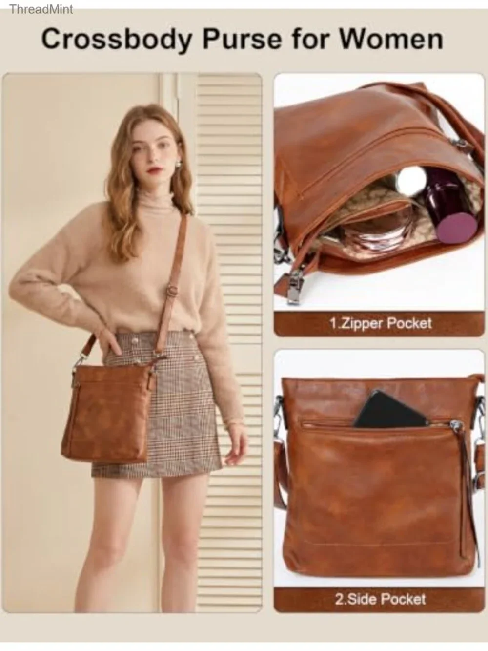 PU Leather Hobo Bag 3-in-1 Crossbody Shoulder Handbag Set